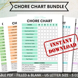 Editable Chore Chart For Kids,Kids Routine Chart Printable,Kids Responsibility Chart,Daily and Weekly Chore Chart,Routine Chore Checklist