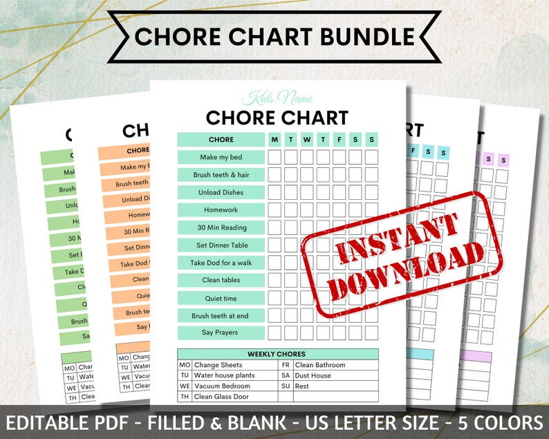 Editable Chore Chart for Kids,kids Routine Chart Printable,kids ...