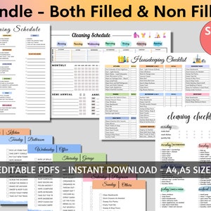 Editable Cleaning Checklist Bundle | Cleaning Schedule Printable | Weekly Cleaning Schedule | Cleaning Schedule Template