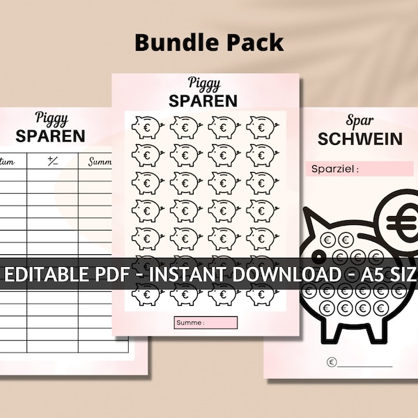 Spar Schwein challenge, piggy Spar Challenge, piggy sparen, Piggy Sparen mit tracker, Digitaler PDF Download