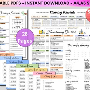 Editable Cleaning Schedule | Printable | Weekly, Monthly, Yearly Cleaning Checklist , ADHD, Cleaning Planner, House Chore List | Digital PDF