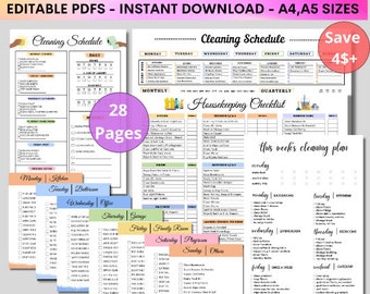 Editable Cleaning Schedule | Printable | Weekly, Monthly, Yearly Cleaning Checklist , ADHD, Cleaning Planner, House Chore List | Digital PDF