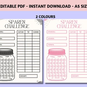 Dein Sparglas Sparchallenge, Umschlagmethode, Sparchallenge with tracker, Download