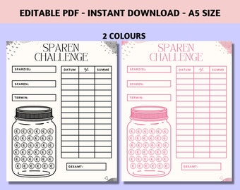 Dein Sparglas Sparchallenge, Umschlagmethode, Sparchallenge with tracker, Download