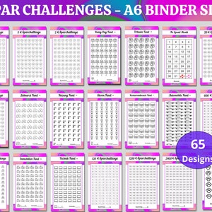 65 Sparchallenges inkl. Tracker | Passend für A6 Geldumschläge, A6 Kassenmapper & A6 Klarsichtumschläge für deine Budgetmappe | PDF Datei