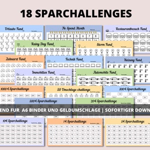 18 Sparchallenges passend für A6 Geldklammern (Passend für Klarsichtumschläge). Digitaler Download.