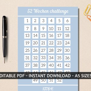 52 weeks Spar Challenge | Euro Challenge for Saving Binder | 52 weeks challenge for the budget binder A5