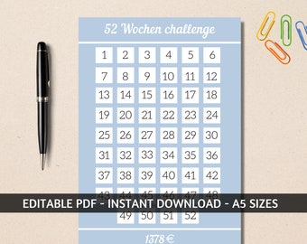 52 weeks Spar Challenge | Euro Challenge for Saving Binder | 52 weeks challenge for the budget binder A5