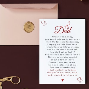 Daddy Poem Card, Wonderful Dad Poem, Fathers Day Card, Thank You Daddy, Sentimental Fathers Day card, A Father&#39;s Day Poem, Birthday card