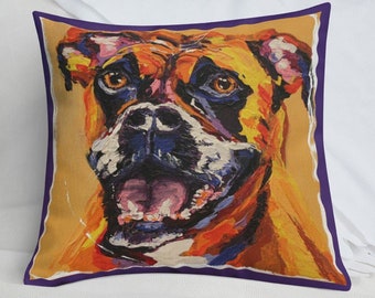 Boxer Dog Throw Pillow, Original Art Pet Portrait, Couch Cushion, Sofa Pillows, Gifts for Dog Mom, Dog Lovers, Boxer Owners, Pillow with Dog