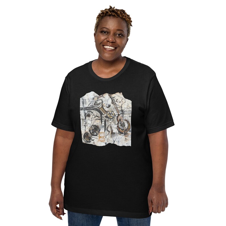 Music Abstract Art on Graphic Tee,2X-5XL, Men's Tees, Women's Tees, Musical Instruments, Gender-Neutral T-Shirt, T-shirts for Musicians. image 2