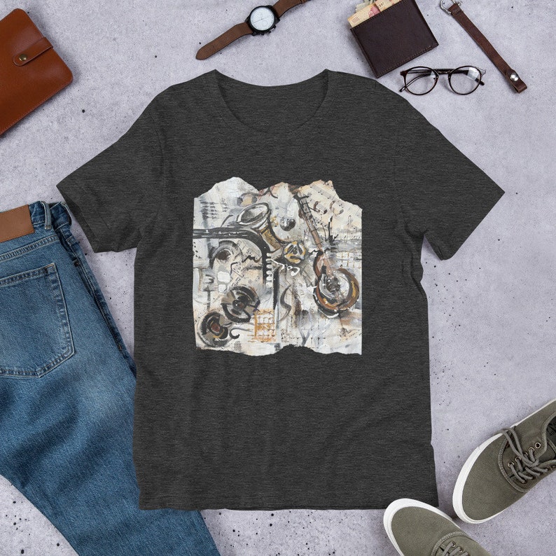 Music Abstract Art on Graphic Tee,2X-5XL, Men's Tees, Women's Tees, Musical Instruments, Gender-Neutral T-Shirt, T-shirts for Musicians. image 7