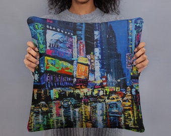 New York City Throw Pillow, Couch Pillow, NYC Cushion, Times Square, Throw Cushion, Abstract Art, Decorative Cushion, Manhattan Pillow