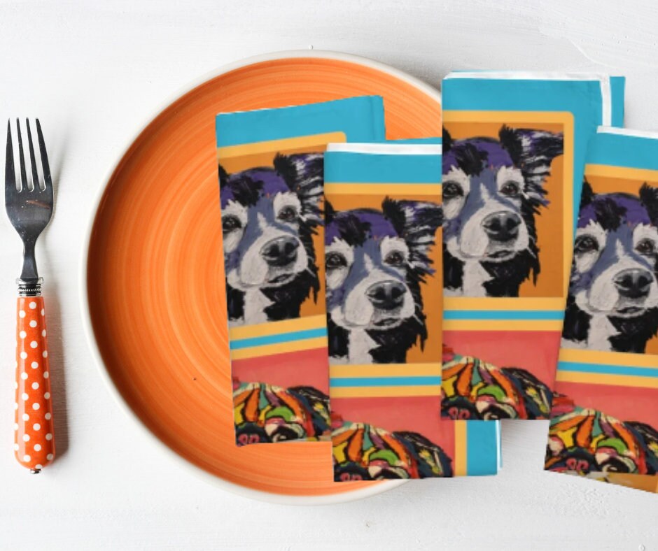 Napkins With Fun Dog Faces, Set of 4 Cloth Napkins, Napkins Reusable, Dogs, Dog Lovers, Dog