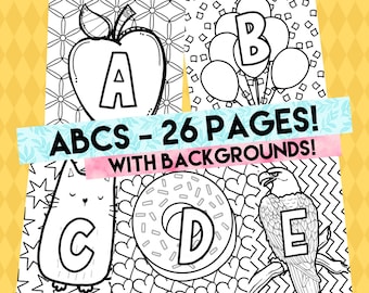 Folhas para colorir ABC com fundos! - Grande, fácil de colorir! 26 páginas! - Planilhas de mandala pré-escolar para crianças - Atividades infantis