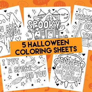 Halloween Coloring Sheets! Coloring Pages for Adults & Kids! 5 Pages of Spooky Fun! Ghost, Witch, Haunted House, Cauldron, and Candy!