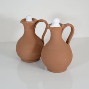 Vintage Pair of Terracotta Oil Bottles| Handmade Olive Oil and Vinegar Cruets