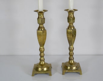 Antique Pair of Large Brass Candlesticks | Solid Brass Candlestick Holders with Traditional design | Aged Patina Finish Brass