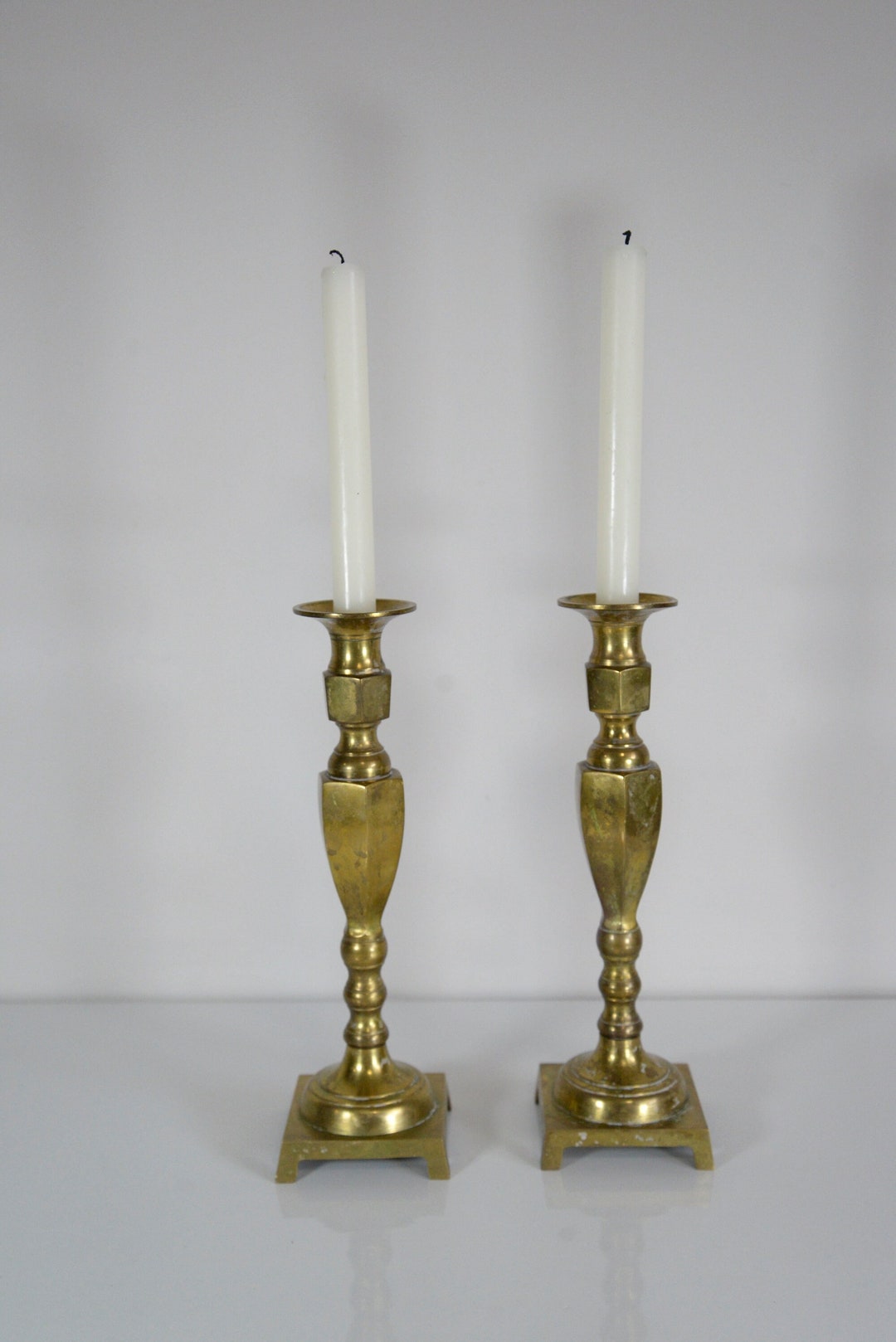 Antique Pair of Large Brass Candlesticks Solid Brass Candlestick