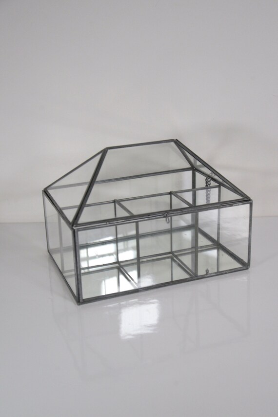 Golden Monroe Glass Display Box Jewelry Case with Hinged Mirror Top Lid HomArt e