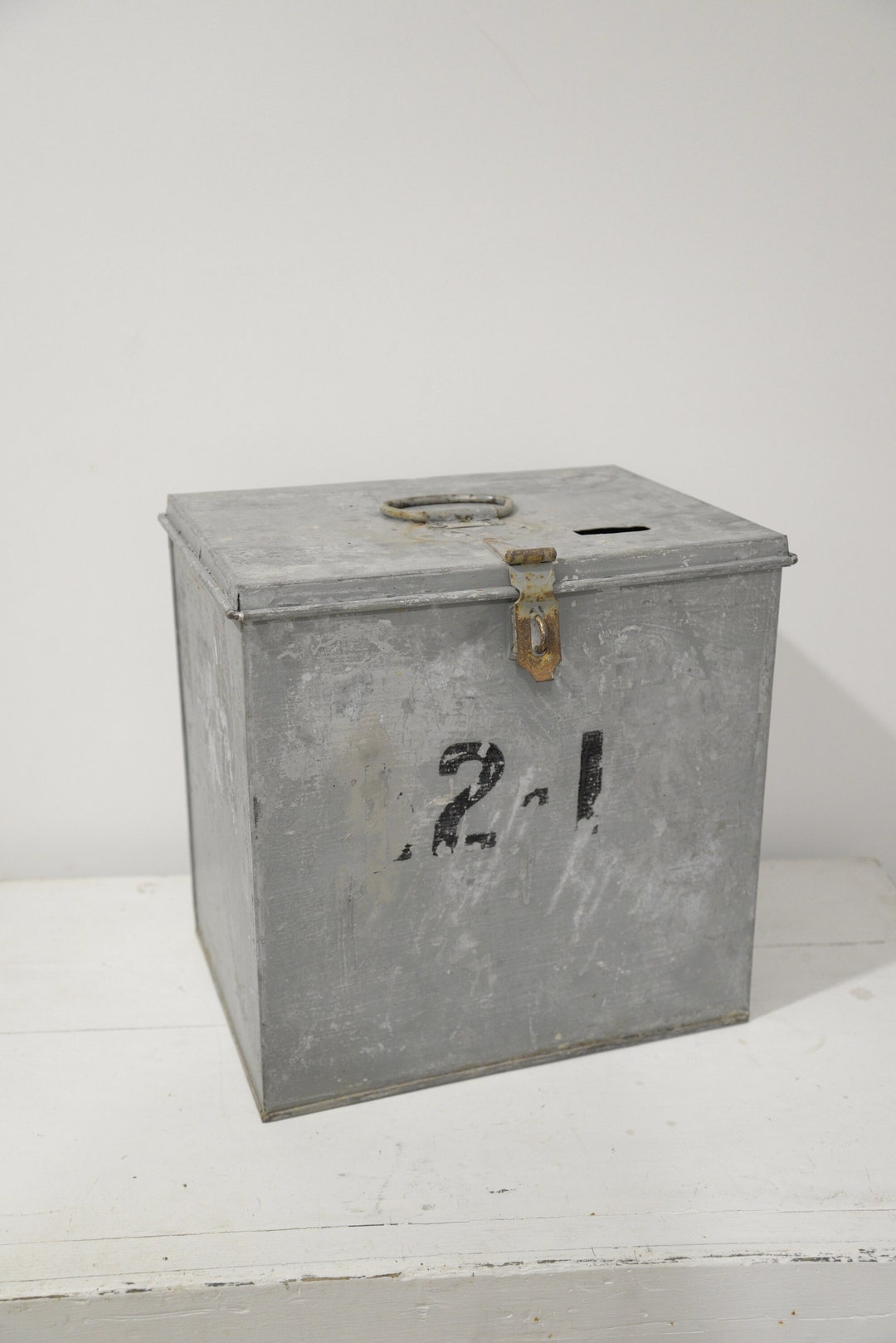 Vintage Metal Ballot Box Antique Steel Voters Box Primitive Farmhouse