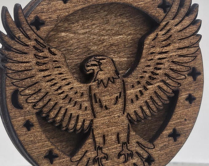 Laser Engraved Spirit of the Sky Eagle Pendant – Wooden Totem for Strength & Freedom