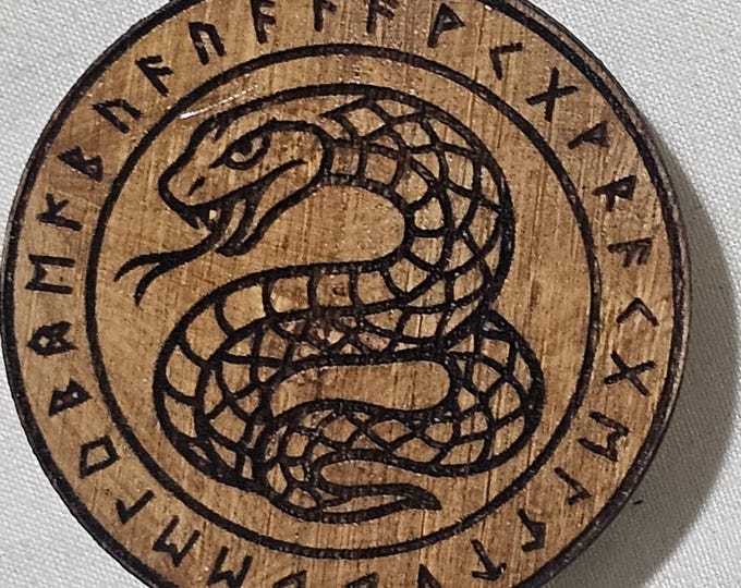 Pirate Rune Serpent Pendant – Hand-Engraved Wooden Snake Necklace | Viking Pirate Symbol Pendant |