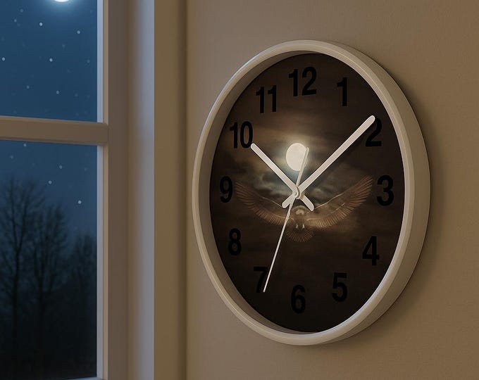 Mystical Moon Bird 10 inch  Wall Clock – Soaring Wings Under Moonlight – Unique Nature-Inspired Home Decor