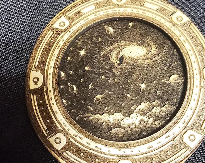 Galaxy Sky Wooden Pendant – Laser Engraved Space Scene Necklace | Beyond Earth’s Horizon