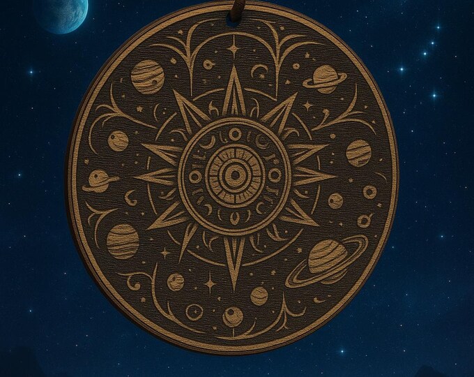 Hand Made Hand Crafted 3 inch Disc Window Charm/rearview Mirror Charm With Planets In Circular Design