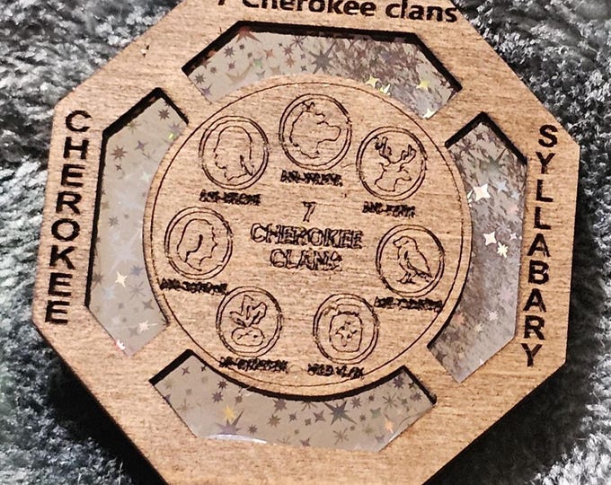 Wooden Hand Made  Cherokee 7 Clans & Syllabary Wooden Pendant – Double-Sided Native American Design