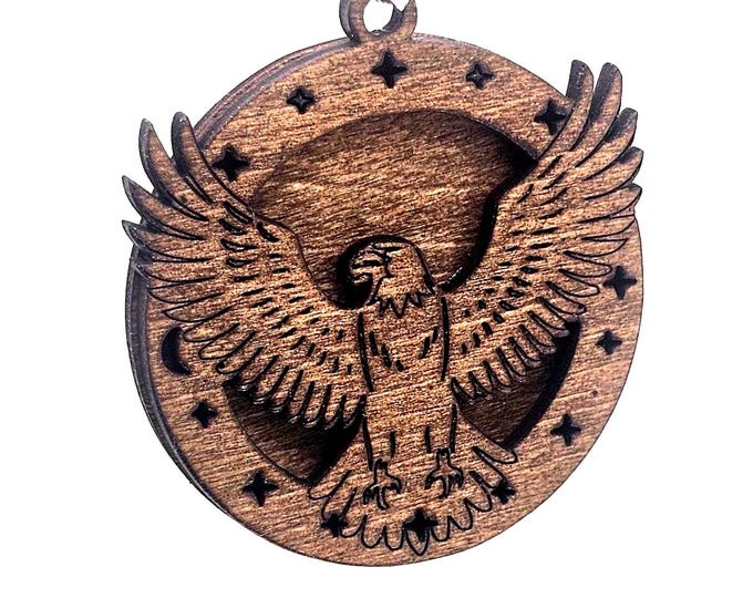 Wooden Handmade Laser Engraved Spirit of the Sky Eagle Pendant – Wooden Totem for Strength & Freedom
