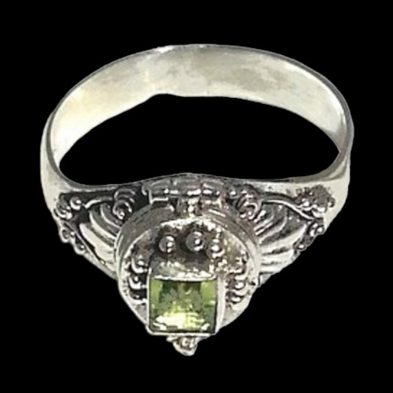 Balinese Sterling Silver Emerald Cut Peridot Ring With Secret Compartment