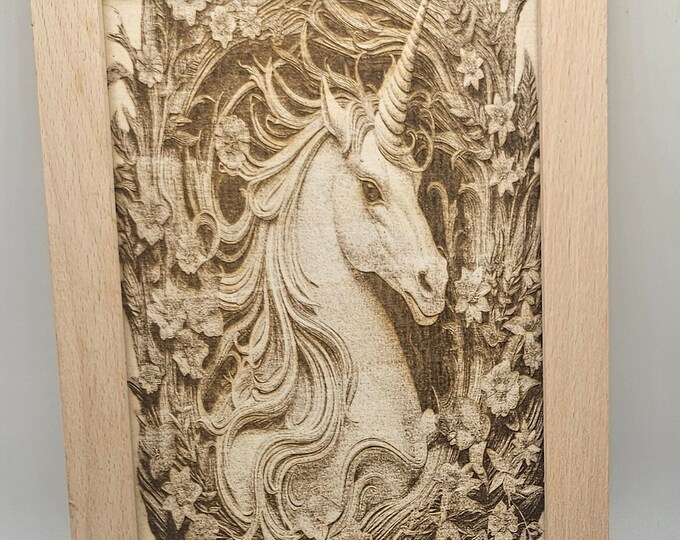 Wall Art Lighted Frame /3d Laser engraved Image /Mystical Unicorn