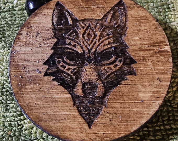 Handmade Tribal 2 inch  Wolf Spirit Pendant • Laser Engraved BAMBOO Wood Necklace • Animal Totem Jewelry