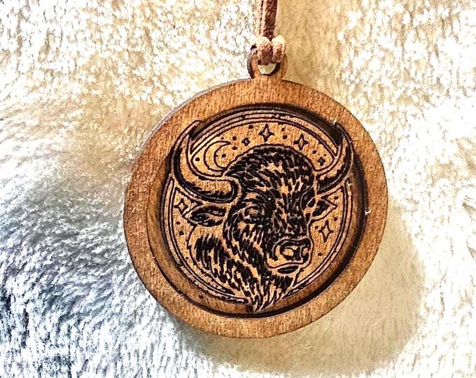 Wooden   Bull Pendant Handmade – Rustic Nature Jewelry with Leather Cord