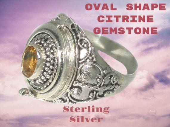 925 Sterling Silver Poison Ring with Oval shape Citrine Gemstone