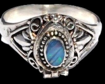 Balinese Sterling Silver  Opal Doublet Gemstone with Secret Compartment Poison Ring