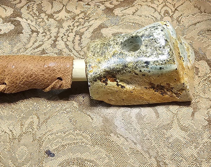 Handmade Stone Pipe | Primitive Tribal Style Pipe | Rustic Leather Wrapped Decor