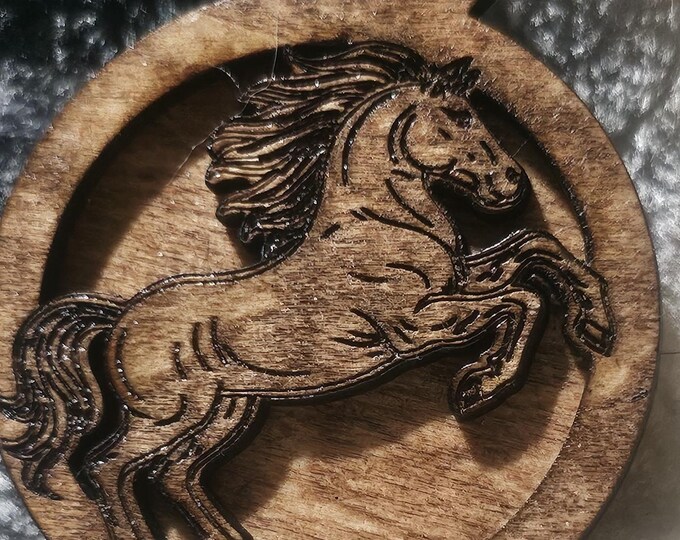 Handmade Rearing Horse Wood Pendant – Rustic Western Style on Adjustable Leather Cord