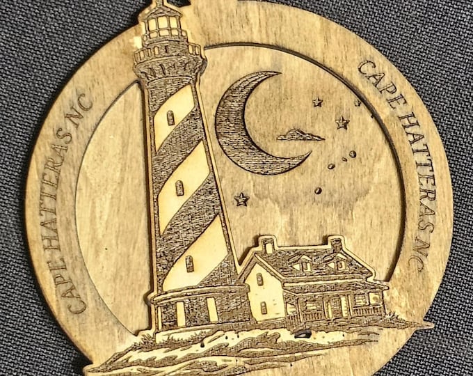 Cape Hatteras Lighthouse Wooden Pendant – Outer Banks NC Engraved Necklace