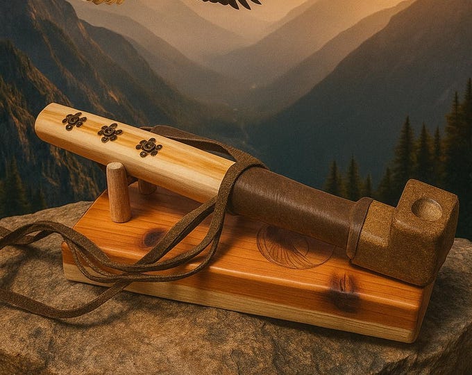 Native American Ceremonial Pipe Made From Soapstone with Cedar Stem