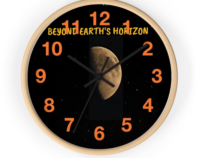 10 INCH Wall clock. Photo of the Moon about three quarter phase