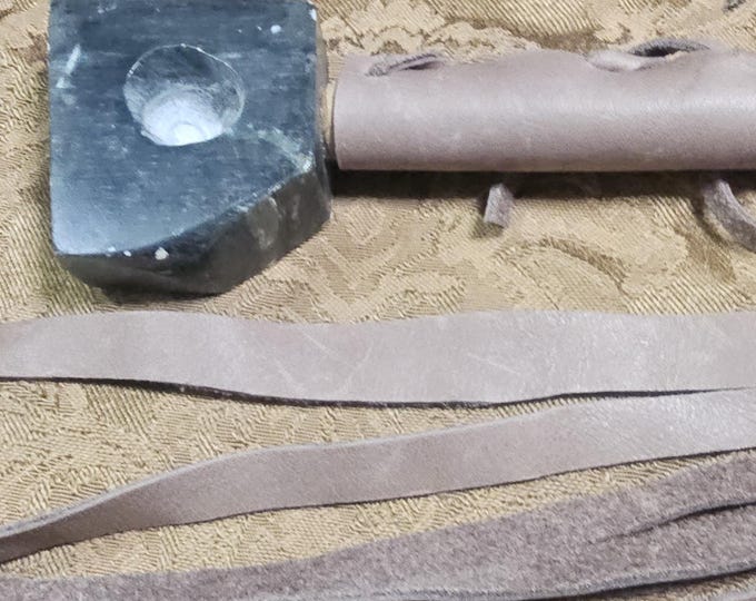 Native Ceremonial Stone Pipe | River Cane Stem & Leather Wrap