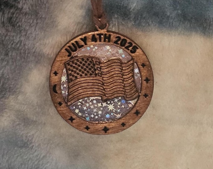 July 4th 2025 Wooden Flag Pendant – Patriotic Handcrafted Necklace