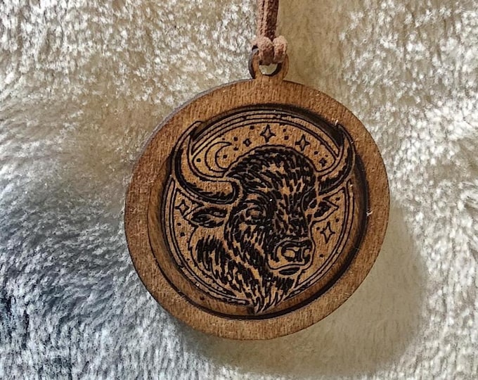 Handmade Wooden Bull Pendant – Rustic Nature Jewelry with Leather Cord