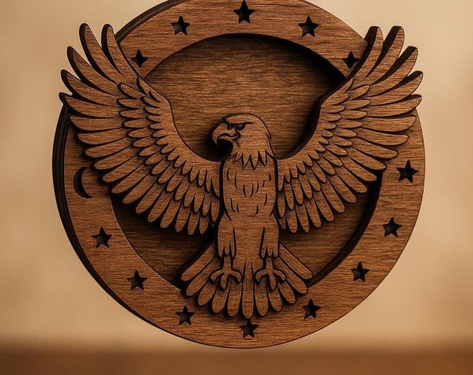 Laser Engraved Spirit of the Sky Eagle Pendant – Wooden Totem for Strength & Freedom