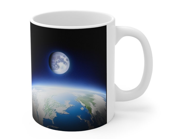 Ceramic Mug 11oz With Photo OF Earths Horizon and the Moon In the back ground