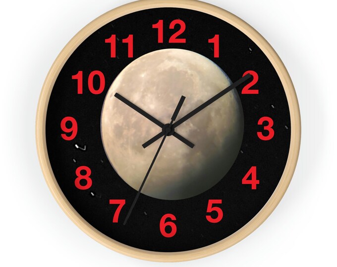 10 inch wall clock Featuring a Photo of the Moon in Full Moon Phase