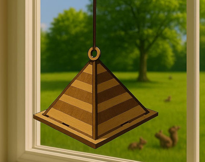 Hand Crafted Wood 2 1/2 inch Pyramid Car Charm/Rear view Mirror Hanger